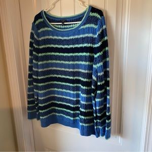 Womens Talbots plus size knit sweater Size 2X greens and blues striped cotton